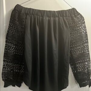 Black Off-Shoulder Top with Lace Sleeves
